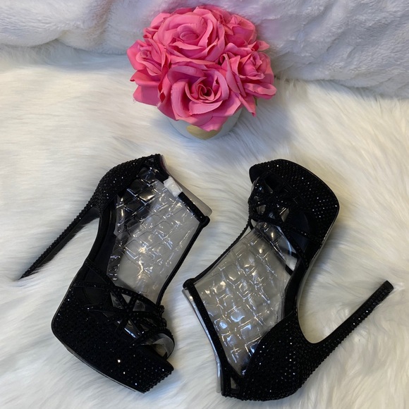 Steve Madden Alianaa T-Strap Black Rhinestones - Picture 5 of 16